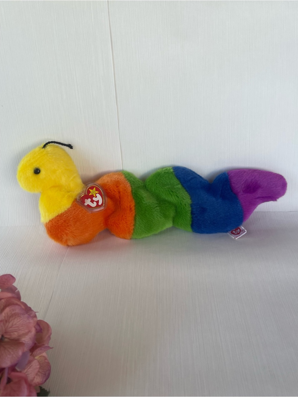 VTG Ty Beanie Buddy 1999 Inch the Rainbow Striped Caterpillar with Tags Retired